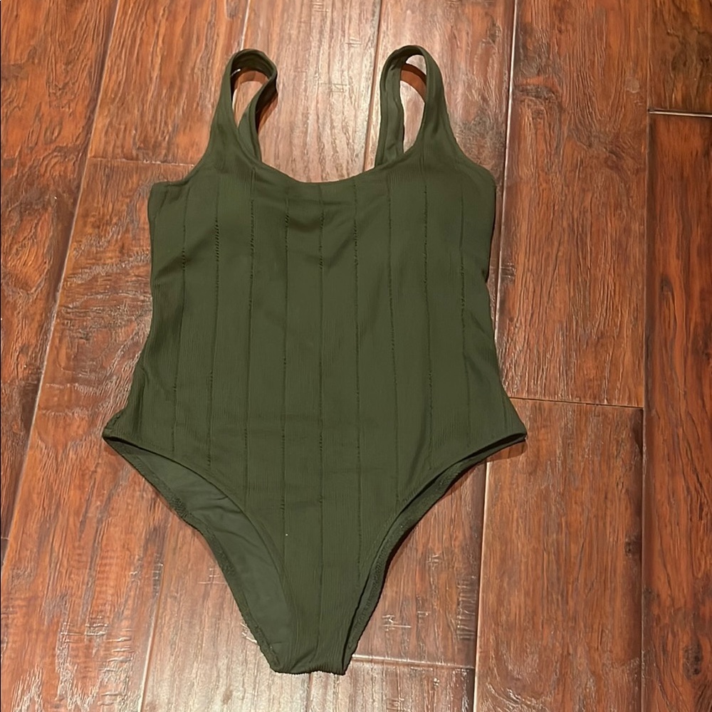 Aerie Green Ribbed One Piece Swimsuit